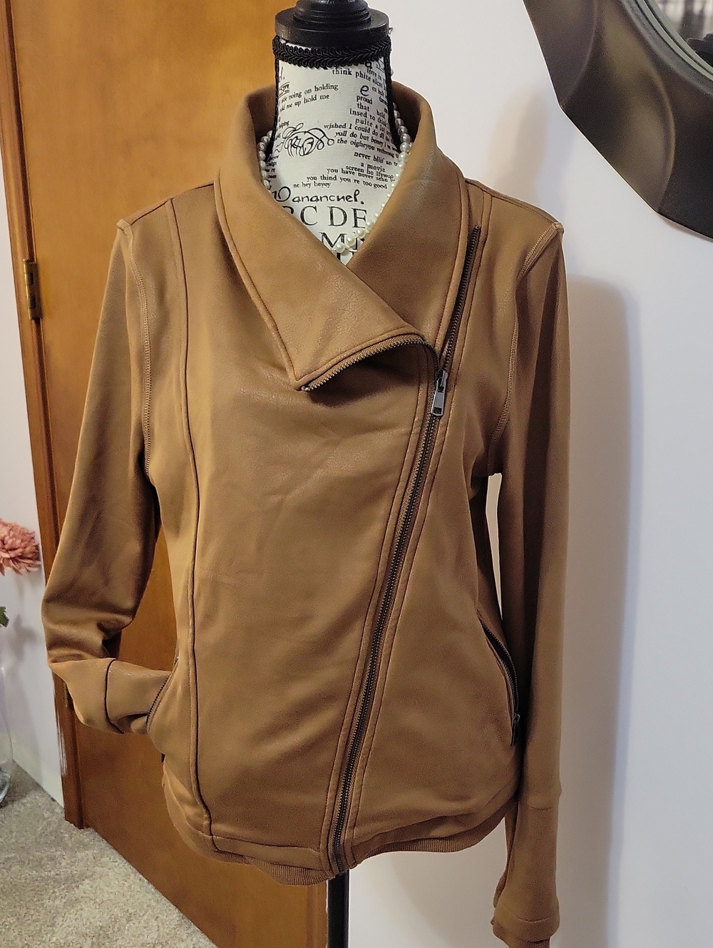 Dance & Marvel Asymmetrical Leather Jacket in Camel